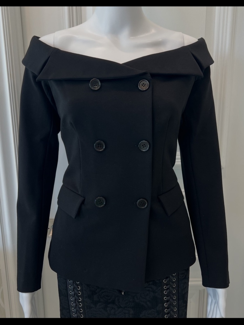 L'AGENCE Off-the-Shoulder Double-Breasted Black Blazer size medium